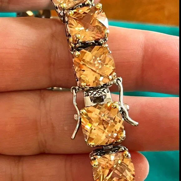 Silver and Citrine Gorgeous Heavy Tennis Bracelet - Picture 2 of 5
